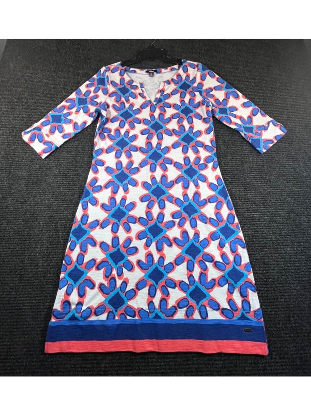 Hatley Lucy Cotton Jersey Shift Dress Geometric Coral Blue  3/4 Sleeves small